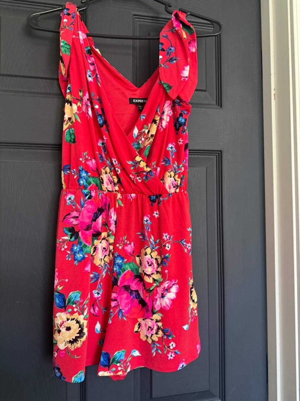 Express Red Floral Mini Dress with V-Neck
